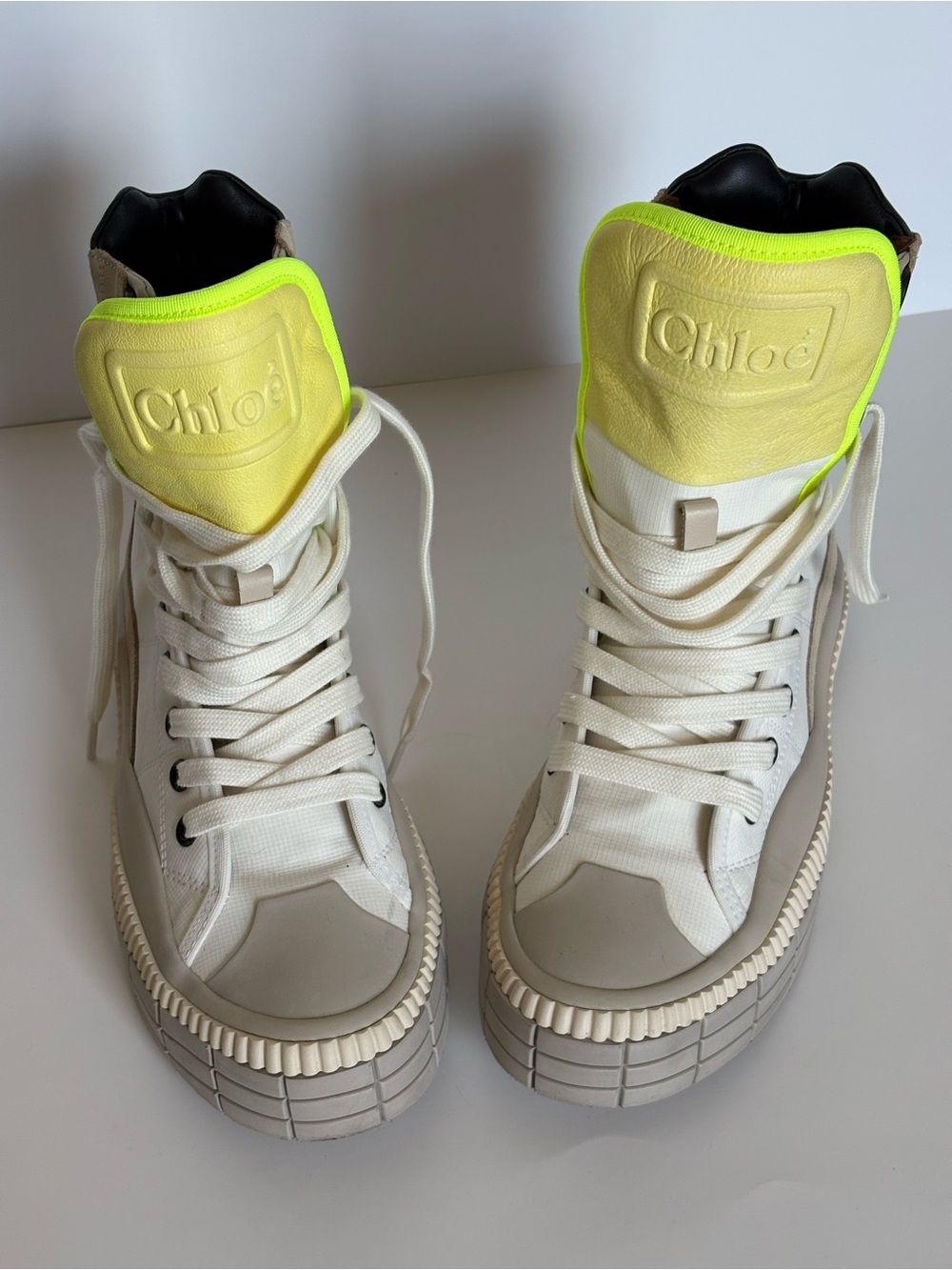 Chloé High-Top Sneakers in Cream and Neon Green & Yellow